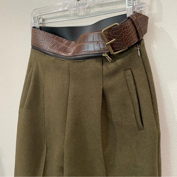 Ready 2 Wear Tailored Trousers Tapered Leg with Attached Belt Olive Green Small - Picture 3 of 8